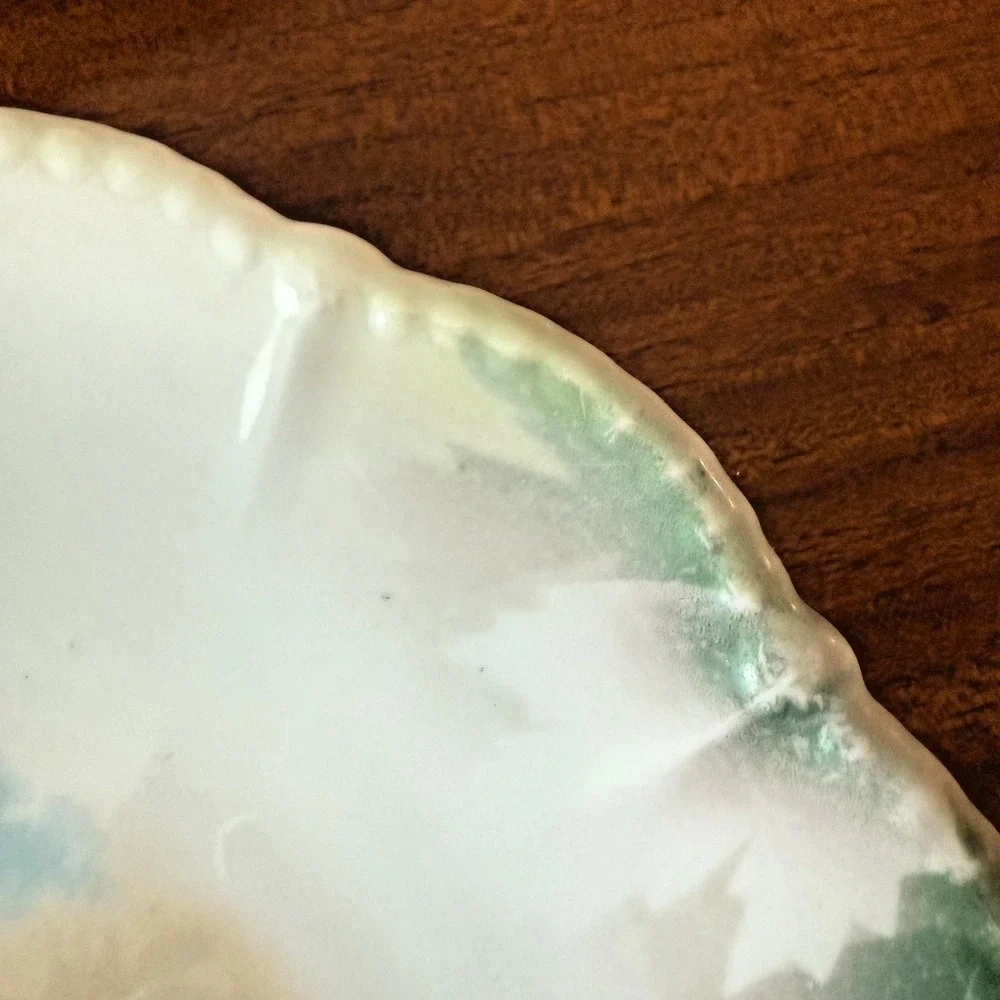 Vintage Silesien Game Bird Plate Mint Green Luster Pink Flowers